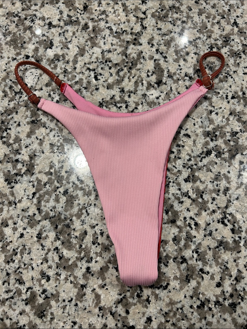 EUC Pink Adjustable Ribbed Thong/Extra Cheeky Bikini Bottom